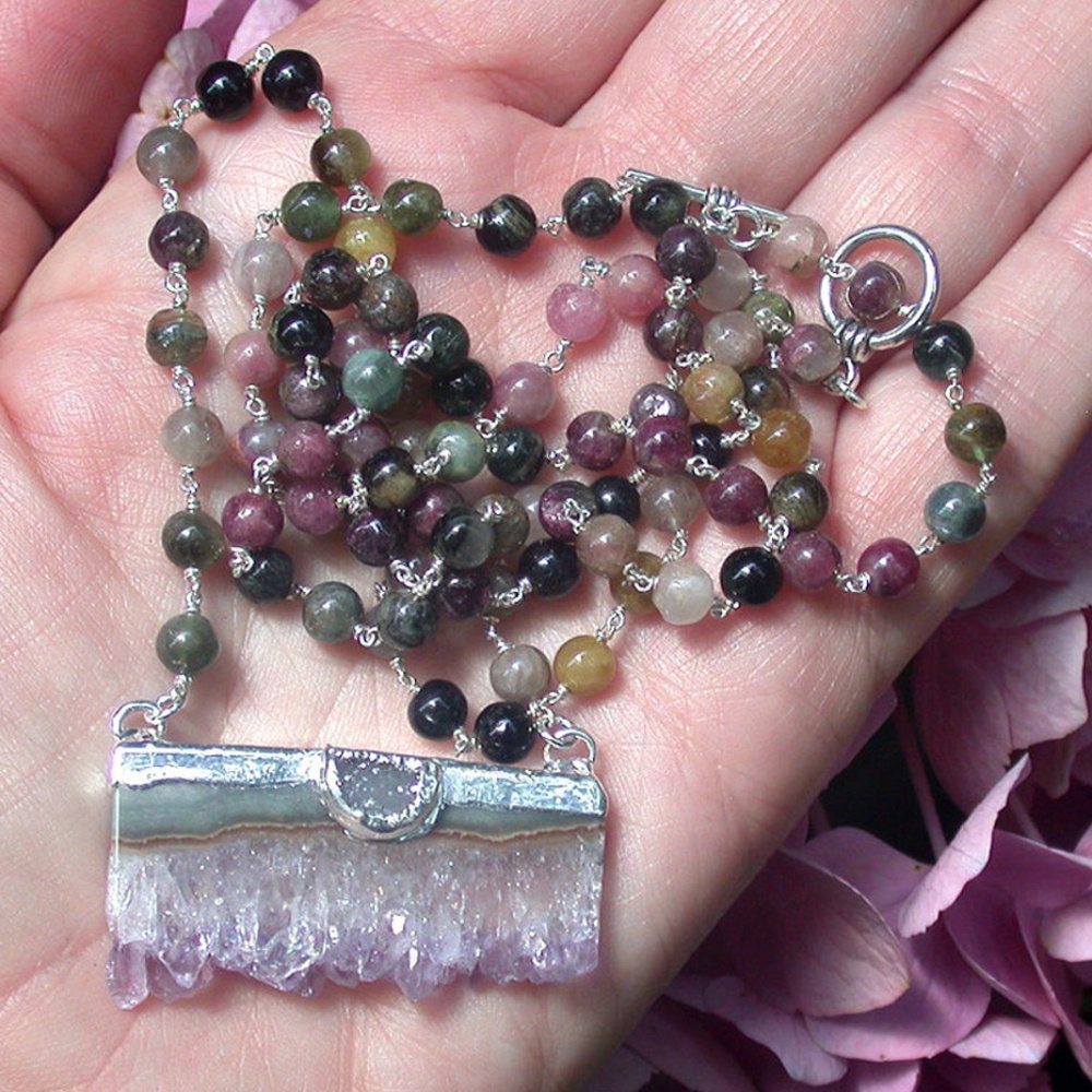 Amethyst Slice On Tourmaline Chain
